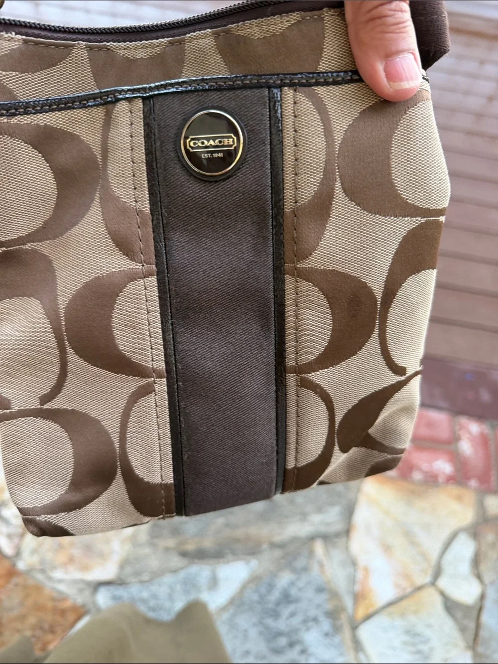 Coach Brown Signature Canvas Crossbody with Leather Trim